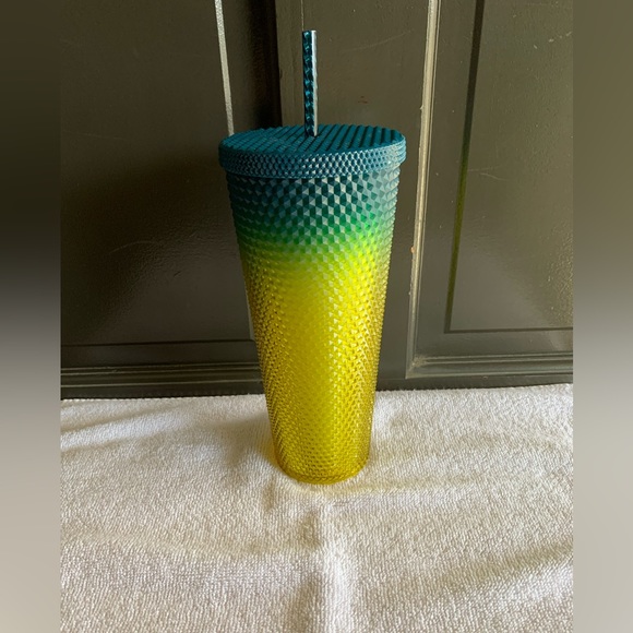 Starbucks Fall 2023 Gradient Lemon Yellow Blue Studded Venti 24 oz. Cold Tumbler - Picture 3 of 3